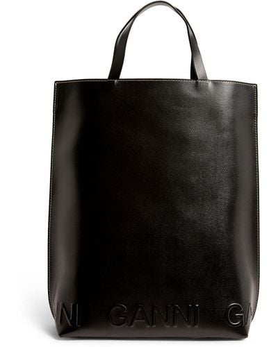Ganni Leather Banner Tote Bag - Black