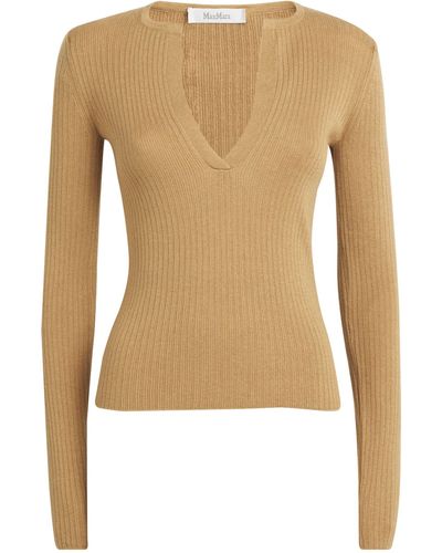 Max Mara Silk-cashmere Ribbed Sweater - Natural