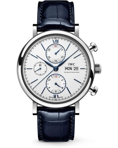 IWC Schaffhausen Stainless Steel Portofino Chronograph Watch 42mm - Blue
