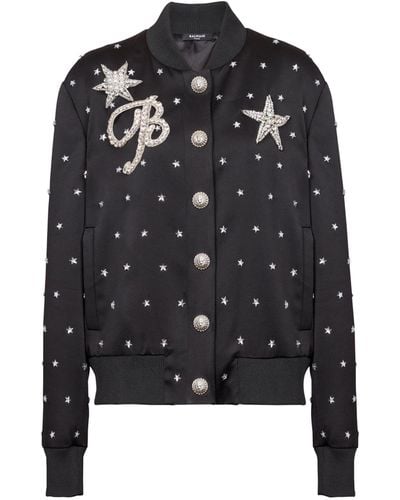 Balmain Stars Embroidered Bomber Jacket - Black