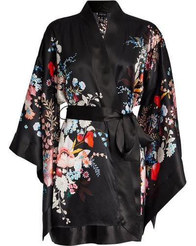 Meng Silk Floral Kimono - Black