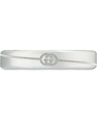 Gucci Sterling Silver Diagonal Interlocking G Ring - White