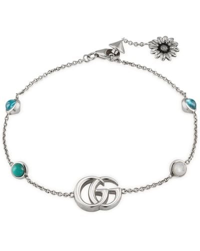 Gucci Sterling Silver, Mother-of-pearl And Topaz Double G Bracelet - Metallic