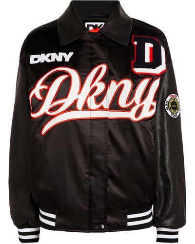 DKNY Embroidered Patchwork Varsity Jacket - Black