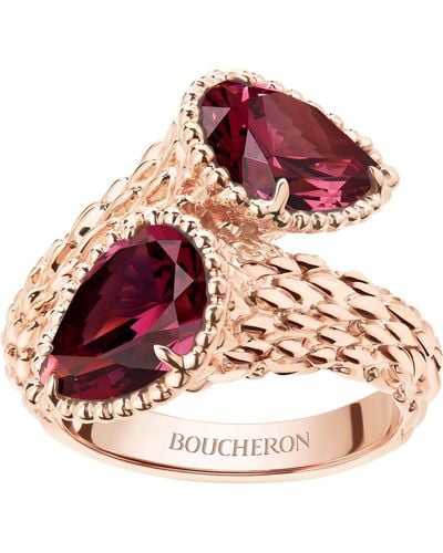 Boucheron Small Rose Gold And Garnet Serpent Bohème Two-stone Motif Ring - Multicolor