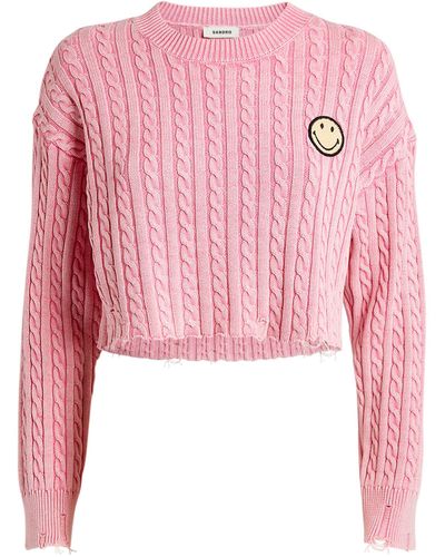 Sandro Cropped Smiley Sweater - Pink