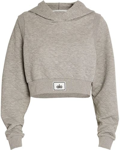 Alo Yoga Cropped Quilted Arena Hoodie - Grey