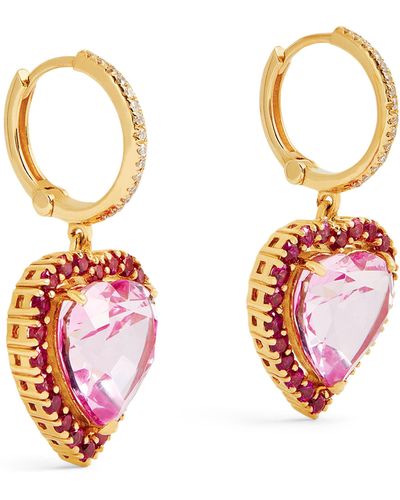 Nadine Aysoy Yellow Gold, Diamond And Sapphire Le Cercle Heart Earrings - Red