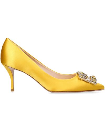 Roger Vivier Satin Flower Strass Court Shoes 65 - Yellow