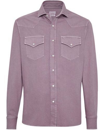 Brunello Cucinelli Denim Garment-dyed Western Shirt - Purple