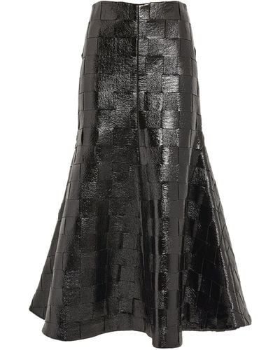 A.W.A.K.E. MODE Faux Leather Woven Midi Skirt - Black