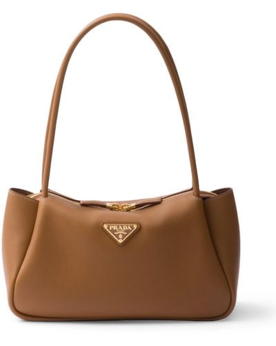Prada Medium Leather Shoulder Bag - Brown