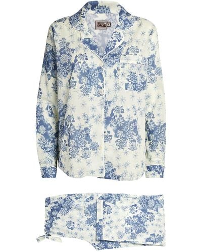 Desmond & Dempsey Cotton Floral Pyjama Set - Blue