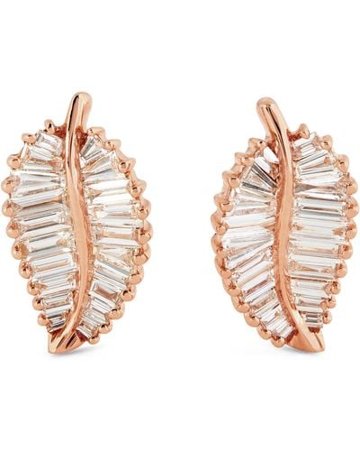 Anita Ko Rose Gold And Diamond Palm Leaf Stud Earrings - Metallic