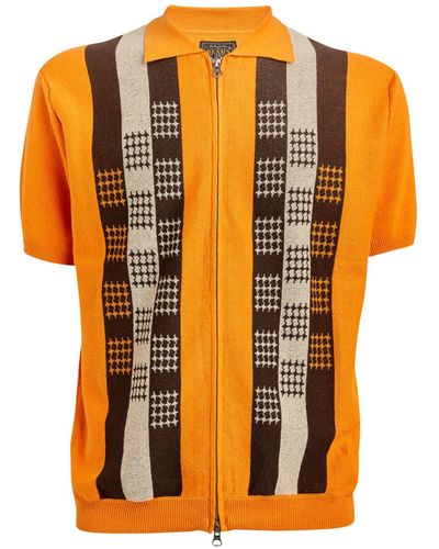 Beams Plus Knitted Zip-up Polo Shirt - Orange