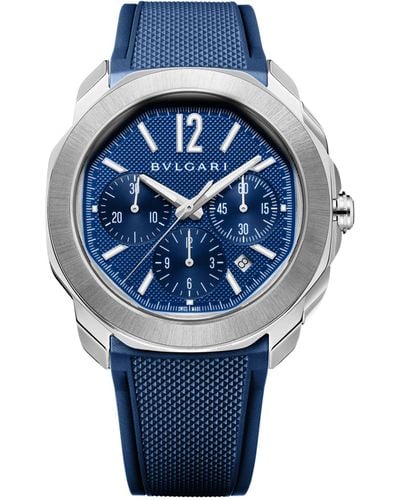 BVLGARI Stainless Steel Octo Roma Watch 42mm - Blue