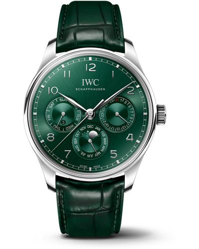 IWC Schaffhausen Stainless Steel Portugieser Perpetual Calendar Watch 42mm - Green