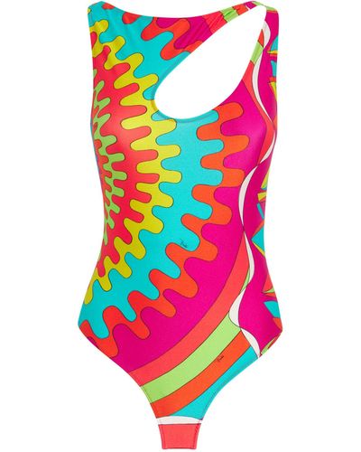 Emilio Pucci Pucci Bersaglio Print Asymmetric Swimsuit - Multicolour