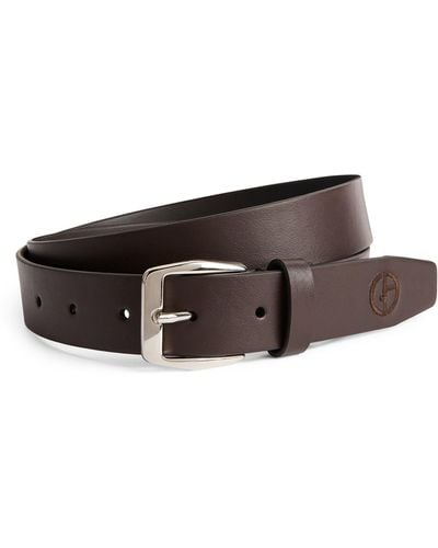 Giorgio Armani Leather Embroidered-logo Belt - Brown