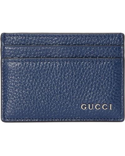 Gucci Grained Leather Logo Card Holder - Blue