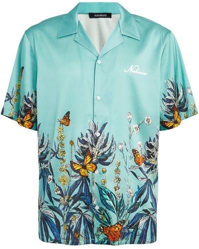 NAHMIAS Silk-blend Botanical Print Shirt - Blue