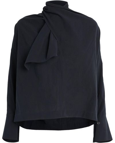 Issey Miyake Cotton Voile Draped Blouse - Blue