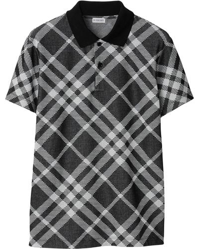 Burberry Cotton-blend Check Polo Shirt - Black