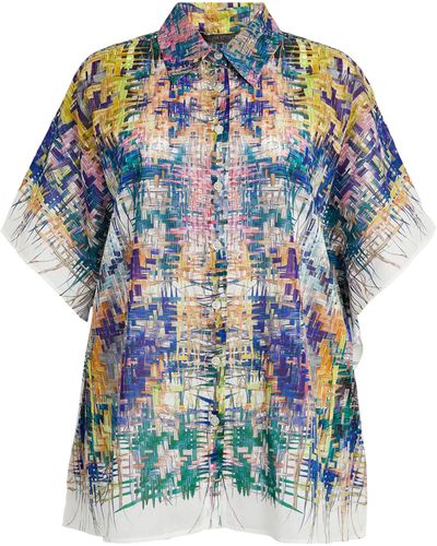 Marina Rinaldi Cotton Patterned Tunic Shirt - Blue