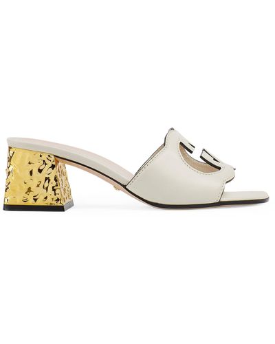 Gucci Leather Cut-out Interlocking G Mules 55 - Natural