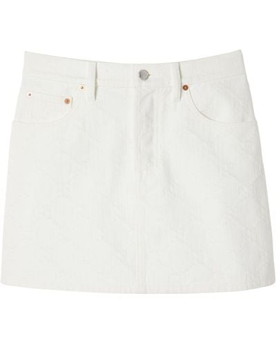 Gucci Gg Jacquard Denim Skirt - White