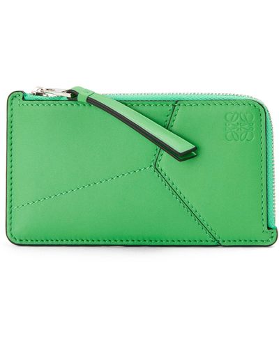 Loewe Leather Puzzle Stitch Zipped Card Holder - Green