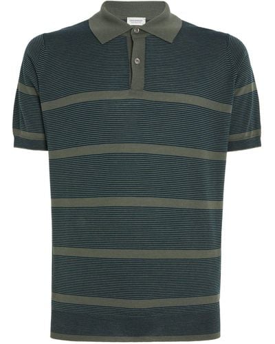 John Smedley Merino Wool Striped Polo Shirt - Green