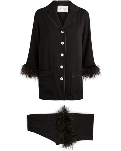 Sleeper Double Feather-trimmed Party Pajama Set - Black