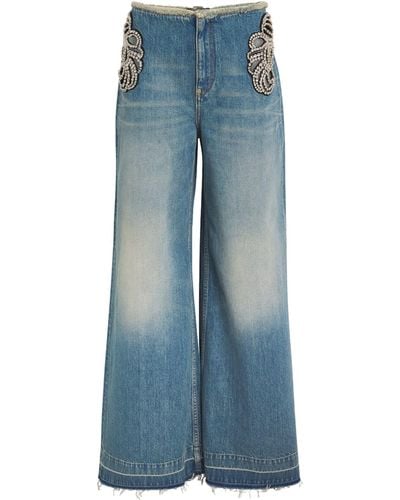 Stella McCartney Rhinestone-embellished Cut-out Jeans - Blue