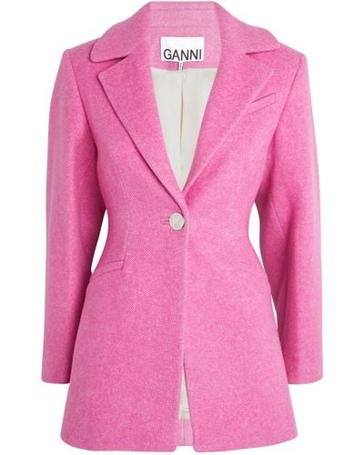Ganni Wool-blend Blazer - Pink
