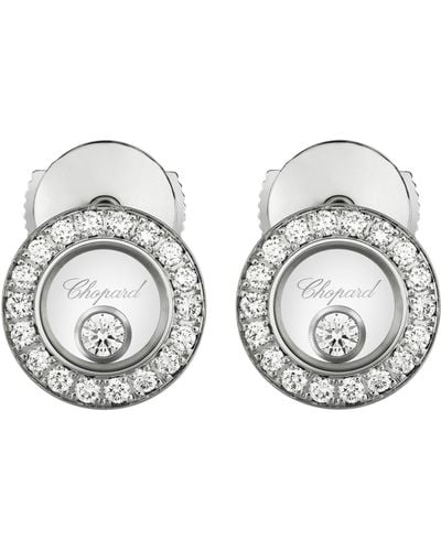 Chopard White Gold And Diamond Happy Diamonds Icons Pavé Earrings - Metallic
