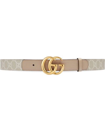Gucci Leather And Canvas Gg Marmont Belt - Metallic
