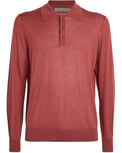 Corneliani Cashmere-silk Long-sleeve Polo Shirt - Red