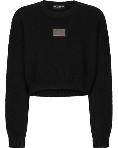 Dolce & Gabbana Wool-cashmere Cropped Sweater - Black