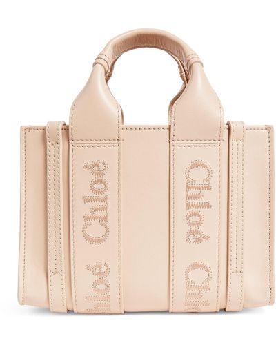Chloé Mini Leather Woody Tote Bag - Natural