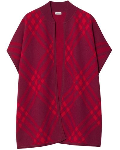 Burberry Wool Check Cape - Red
