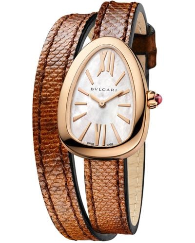 BVLGARI Rose Gold And Mother-of-pearl Serpenti Watch 32mm - Brown