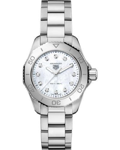 Tag Heuer Stainless Steel, Diamond And Mother-of-pearl Aquaracer Watch 30mm - Metallic