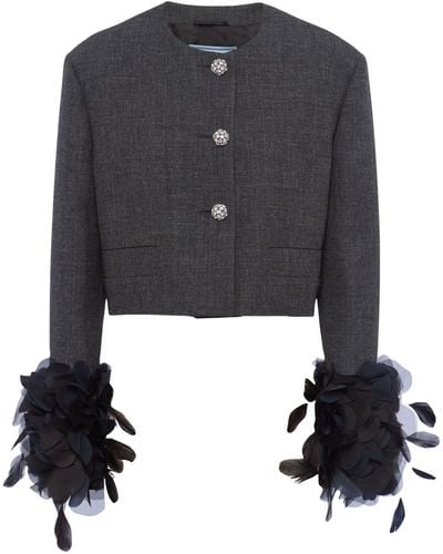 Prada Wool Feather-trim Jacket - Black