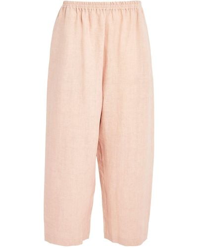 Eskandar Linen Cropped Japanese Trousers - Pink