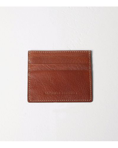 Brunello Cucinelli Leather Mini Card Holder - Brown