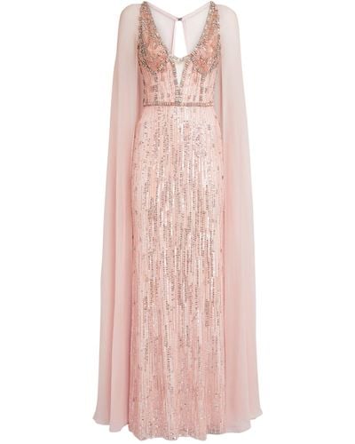 Jenny Packham Cape-detail Helenium Gown - Pink