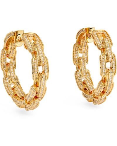 SHAY Yellow Gold And Diamond Deco Link Hoop Earrings - Metallic