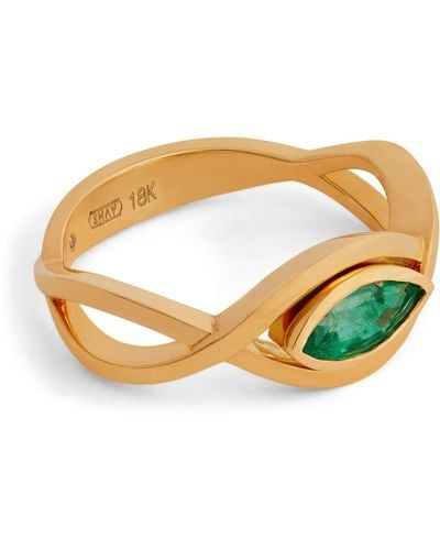 SHAY Yellow Gold And Emerald Marquise Ring - Metallic