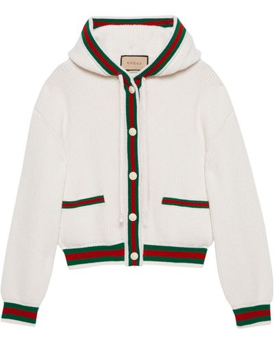 Gucci Wool Web-trimmed Hooded Cardigan - White